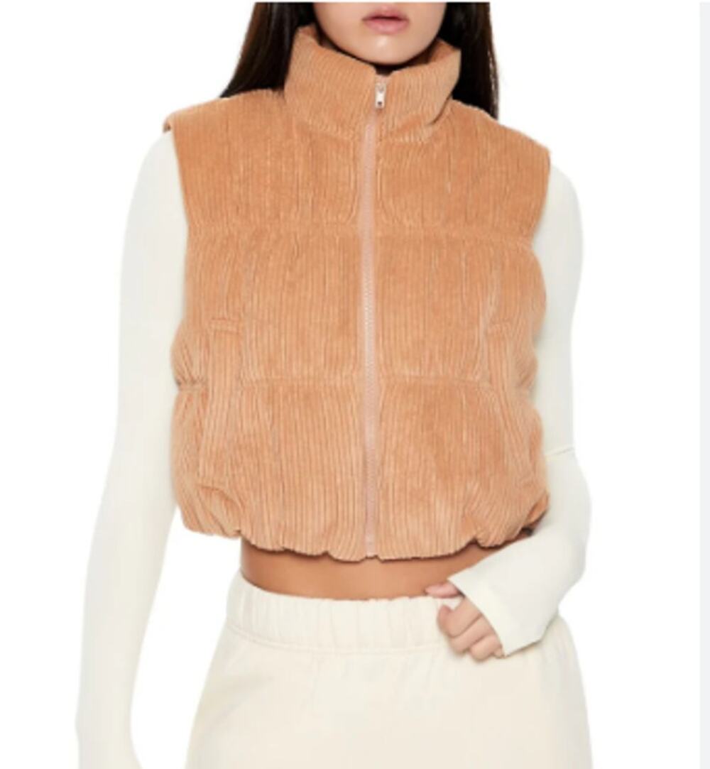 Forever 21 Women's Cropped Funnel Neck Corduroy Vest Sz XS